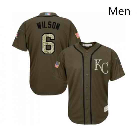 Mens Kansas City Royals 6 Willie Wilson Authentic Green Salute to Service Baseball Jersey